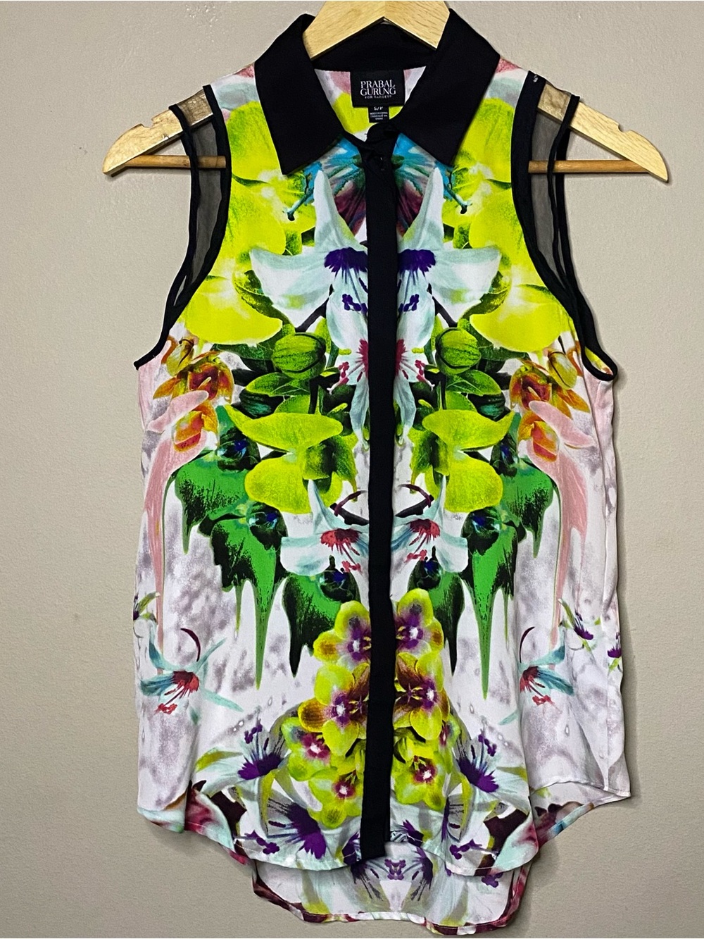Prabal Gurung for Target Orchid Print Tank Blouse Shirt Women Small Yellow Green